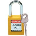 Brady BradyÂ Safety Lockout Padlock W/ Label, 1-1/2", 1 Key, Plastic Covered Steel, Yellow 99570